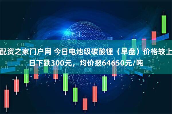 配资之家门户网 今日电池级碳酸锂（早盘）价格较上日下跌300元，均价报64650元/吨